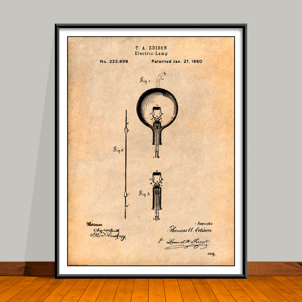 1880 Thomas Edison Electric-Lamp Patent Print - Unframed
