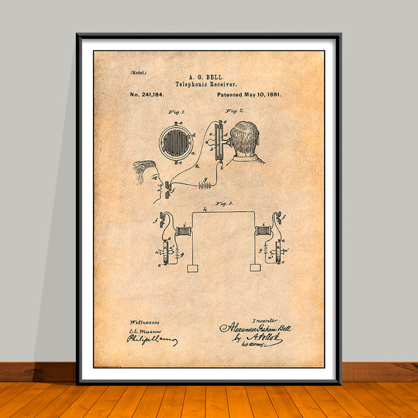 1881 Alexander Graham Bell Telephone Receiver Patent Print - UNFRAMED