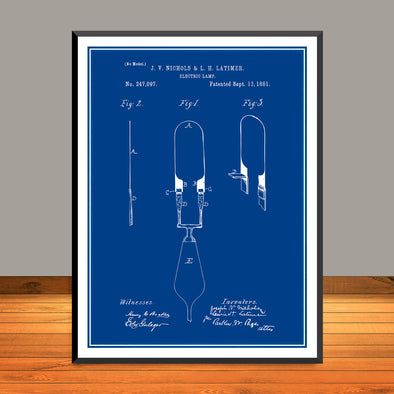 1881 L.H. Latimer Electric Lamp Patent Print - Unframed