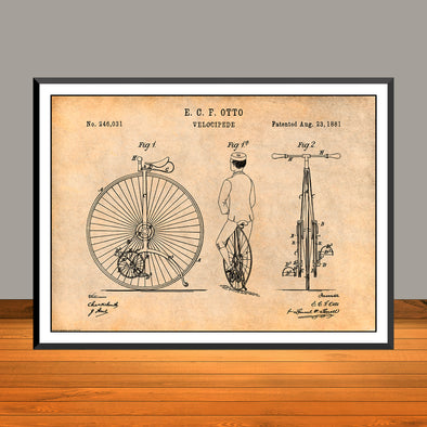 1881 Velocipede Bicycle Horizontal Patent Print - Unframed