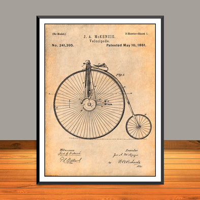 1881 Velocipede Bicycle Patent Print - Unframed