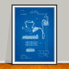 1882 Electric Flat Iron patent drawing on a blueprint background, unframed art print.