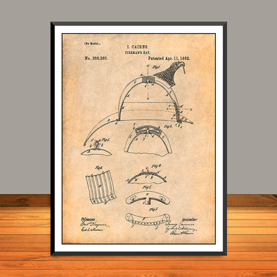 1882 Cairns Fireman's Hat Patent Print - Unframed