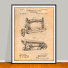 1885 Sewing Machine patent drawing on an antique paper background, unframed art print.