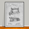 1885 Sewing Machine patent drawing on a gray background, unframed art print.