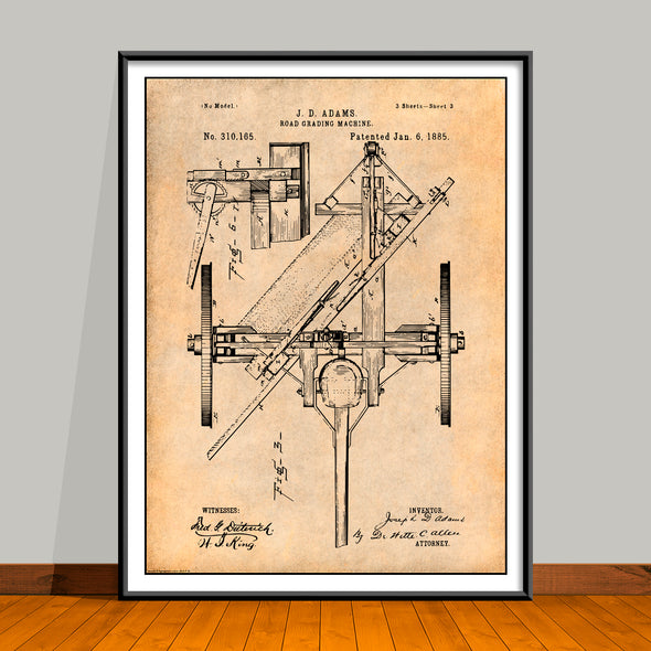 1885 Road Grader Patent Print - Unframed