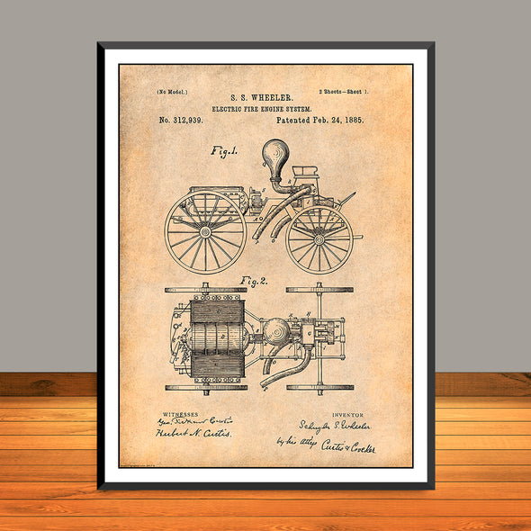 1885 Electric Fire Engine Patent Print - Unframed