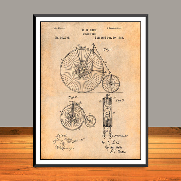 1886 Rich Velocipede Patent Print - Unframed