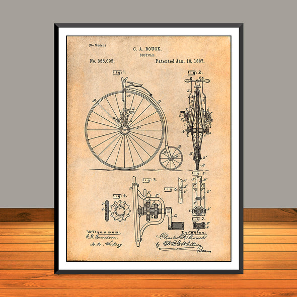 1887 Bouck Bicycle Patent Print - UNFRAMED