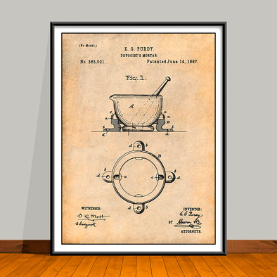 1887 Pharmacist Druggist's Mortar Patent Print - UNFRAMED