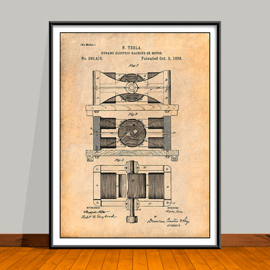 1888 Tesla Dynamo Electric Motor Patent Print - UNFRAMED