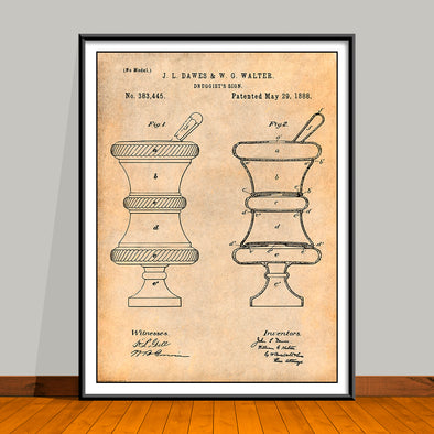 1888 Pharmacist Druggist's Sign Patent Print - Unframed