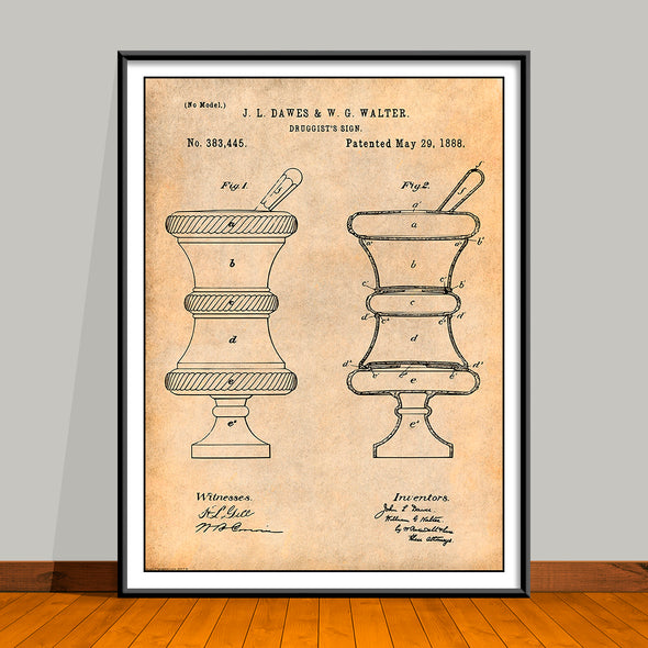1888 Pharmacist Druggist's Sign Patent Print - Unframed