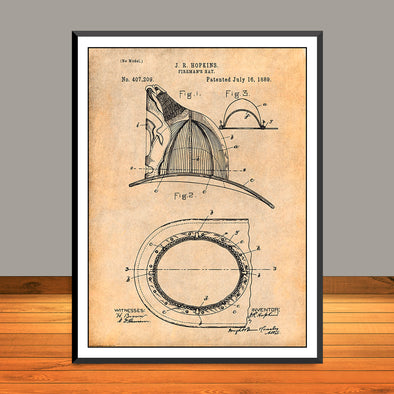 1889 Hopkins Fireman's Hat Patent Print - UNFRAMED