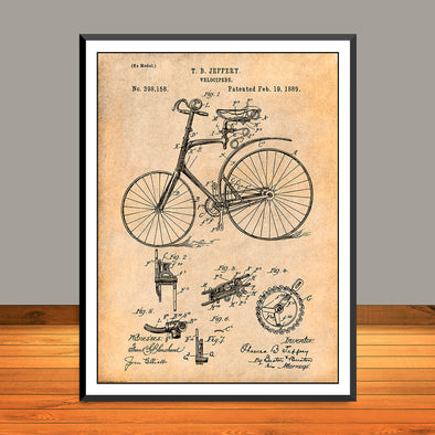 1889 Jeffery Velocipede Bicycle Patent Print - UNFRAMED