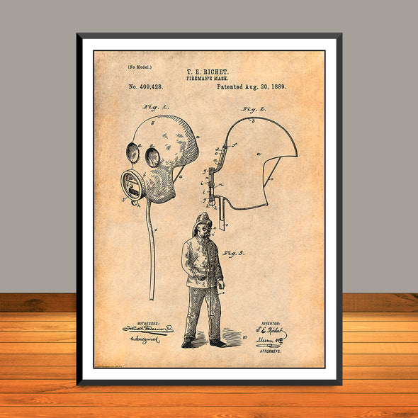 1889 Richet Fireman's Mask Patent Print - UNFRAMED