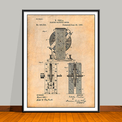 1889 Tesla Electro Magnetic Motor Patent Print - UNFRAMED