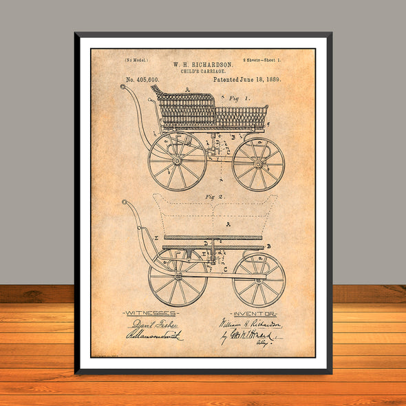 1889 W.H. Richardson Childs Carriage Patent Print - Unframed