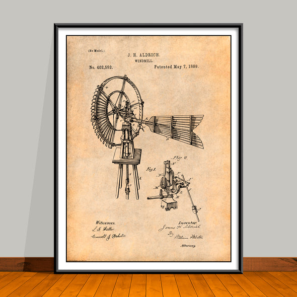 1889 Windmill Patent Print - Unframed