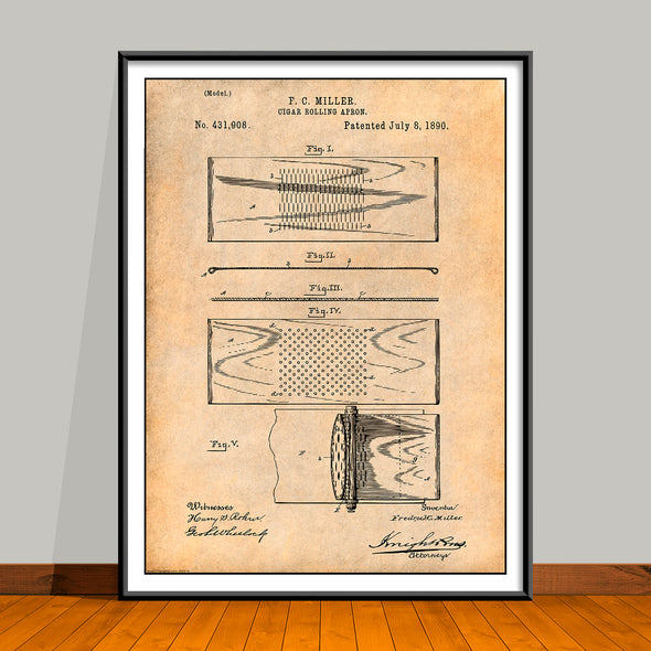 1890 Cigar Rolling Apron Patent Print - UNFRAMED