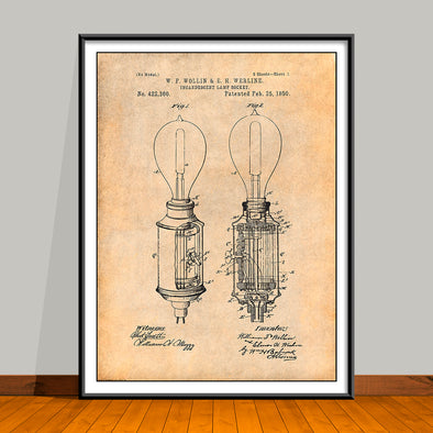 1890 Incandescent Lamp Patent Print - UNFRAMED