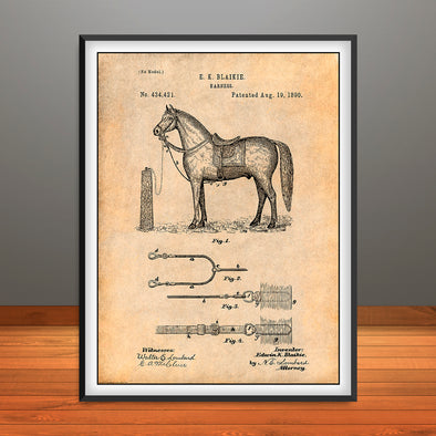 1890 Blakie Horse Harness Patent Print - Unframed