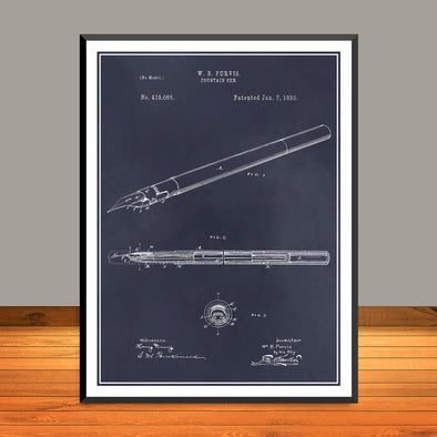 1890 W.B. Purvis Fountain Pen Patent Print - UNFRAMED