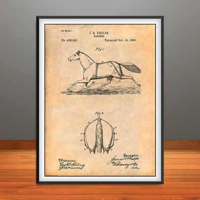1890 Phelps Horse Harness Patent Print - Unframed