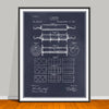 1891 Rolling Pin Patent drawing on a blackboard background, unframed art print.