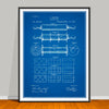 1891 Rolling Pin Patent drawing on a blueprint background, unframed art print.