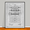 1891 Rolling Pin Patent drawing on a gray background, unframed art print.