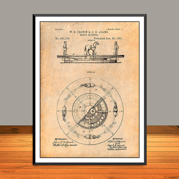 1891 Merry Go Round Patent Print - Unframed