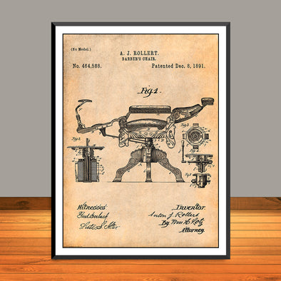 1891 Barber Chair Patent Print - Unframed