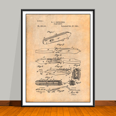 1891 Pocket Knife with clap Patent Print - Unframed
