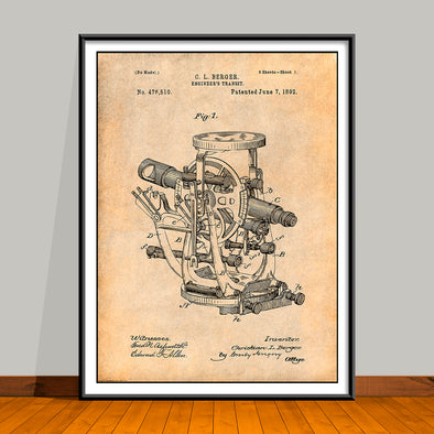 1892 Engineer's Transit Patent Print - UNFRAMED