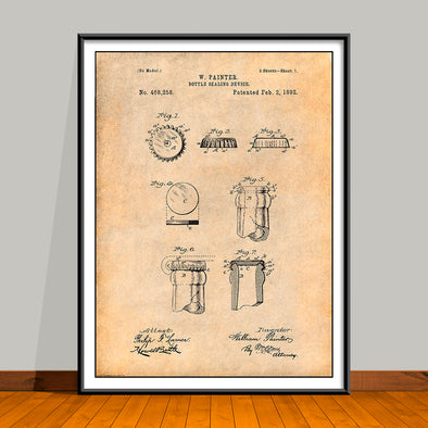 1892 Bottle Cap Sealing Device Patent Print - Unframed
