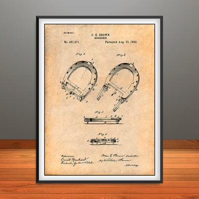 1892 Brown Horseshoe Patent Print - Unframed