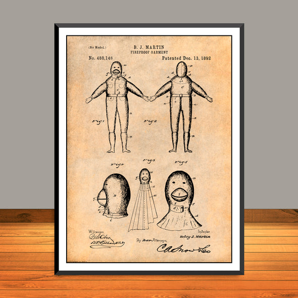 1892 Fireproof Garment Patent Print - Unframed