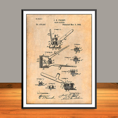 1892 Hair Clipper Patent Print - Unframed