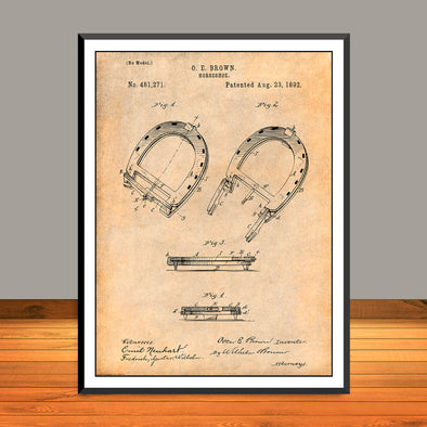 1892 O.E. Brown Horseshoe Patent Print - Unframed