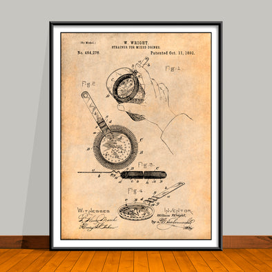 1892 Strainer for Mixed Drinks Patent Print - Unframed