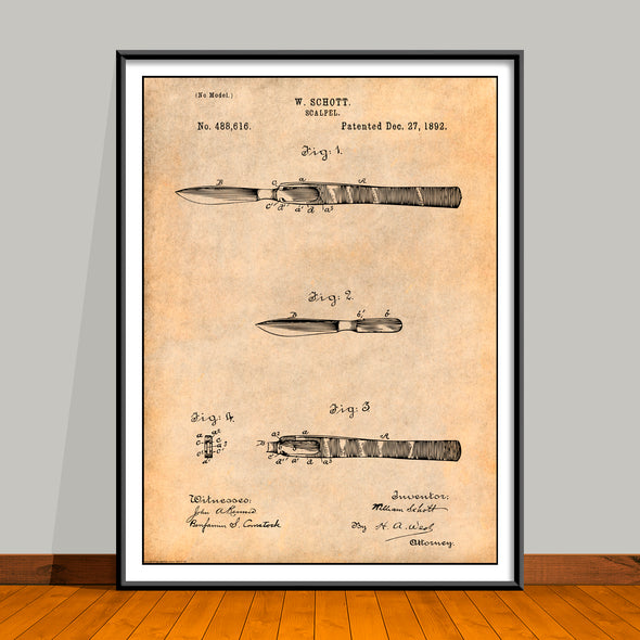 1892 Surgeons Scalpel Patent Print - Unframed
