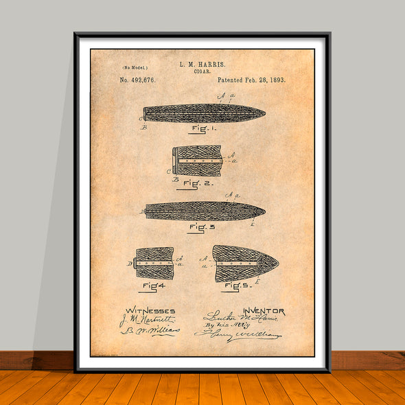 1893 Harris Cigar Patent Print - UNFRAMED