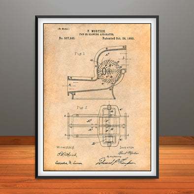 1893 HVAC Blower Motor Mortier Patent Print - Unframed