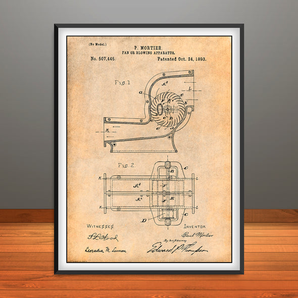 1893 HVAC Blower Motor Mortier Patent Print - Unframed