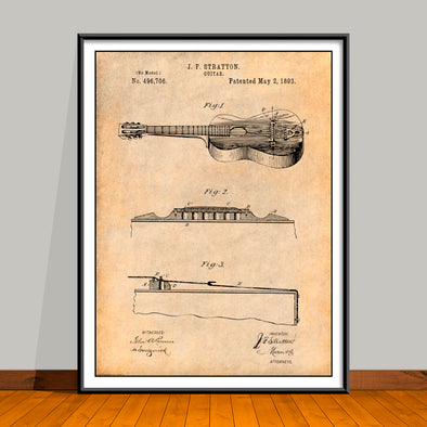 1893 Stratton & Son Acoustic Guitar Patent Print - Unframed