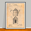 1894 Coffee Percolator Patent drawing on an antique paper background, unframed art print.