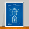 1894 Coffee Percolator Patent drawing on a blueprint background, unframed art print.