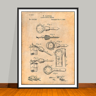 1894 Bottle Cap Opener Patent Print - UNFRAMED