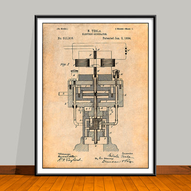 1894 Tesla Electrical Generator Patent Print - UNFRAMED